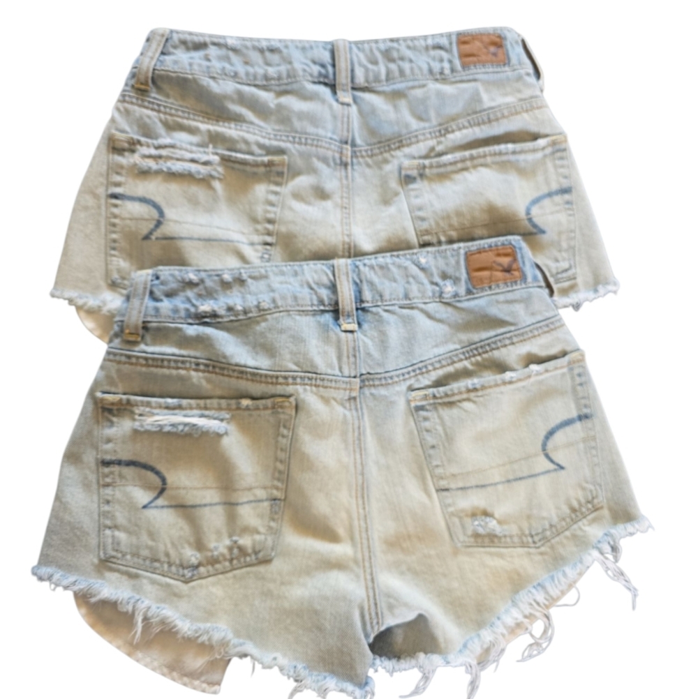 American Eagle Outfitters Blue Jean Shorts Distressed High-Waisted Size 2 - Picture 3 of 8